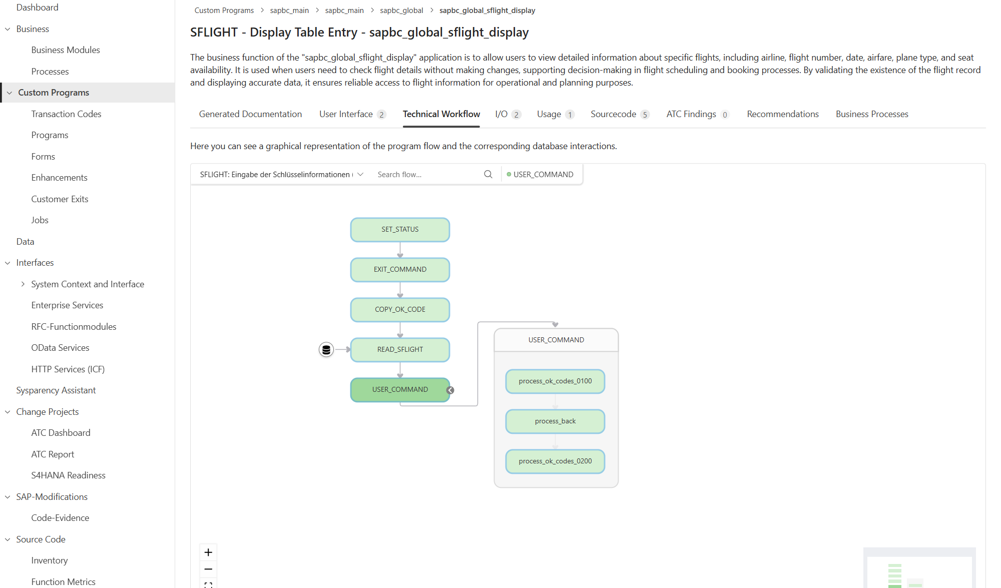A program page in the Sysparency report with its technical workflow
