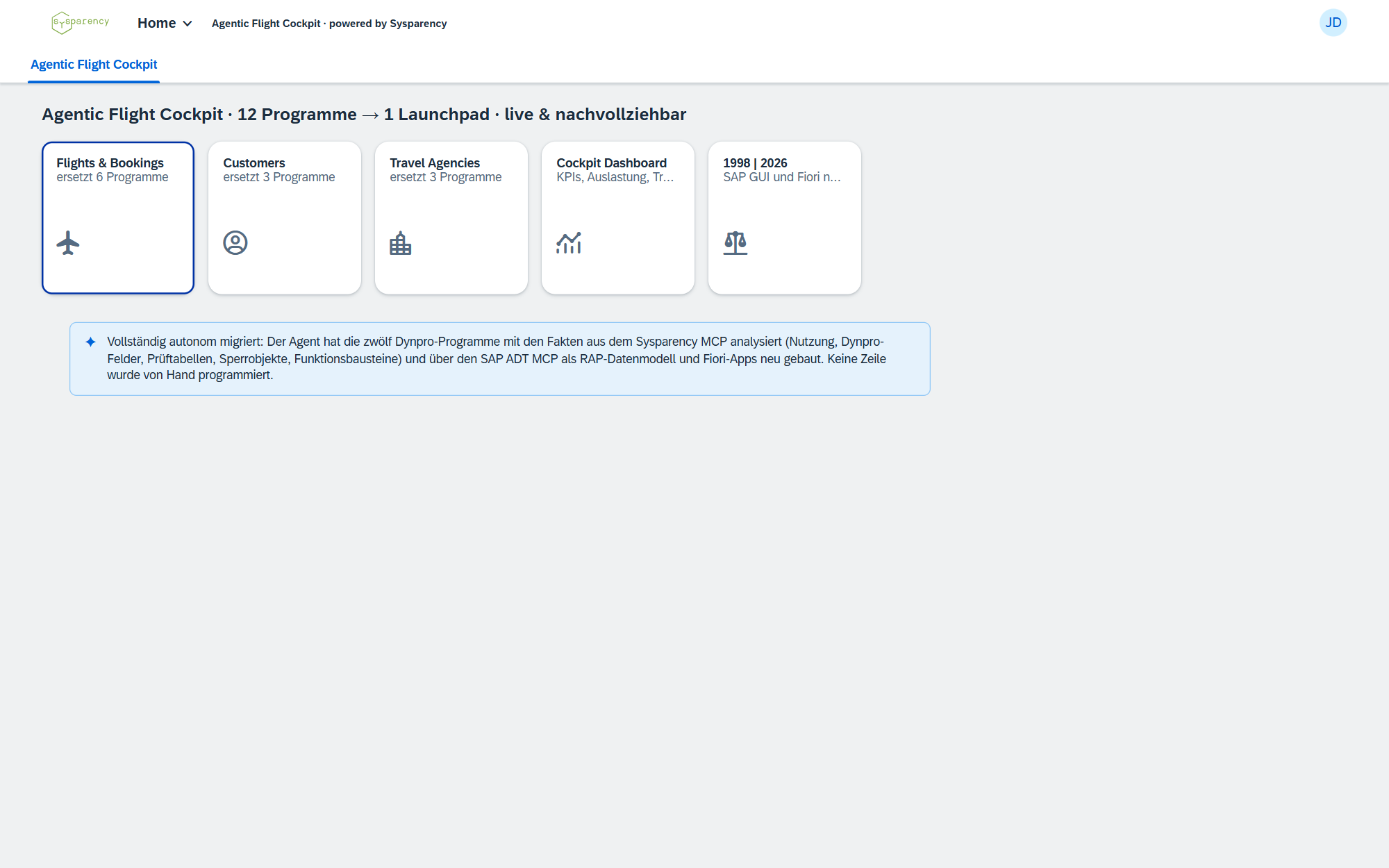 Das neue Launchpad mit drei Apps und einem Dashboard